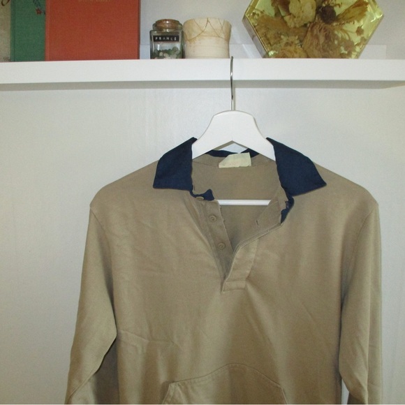 Men's Beige Sweater with Navy Collar - Picture 3 of 3